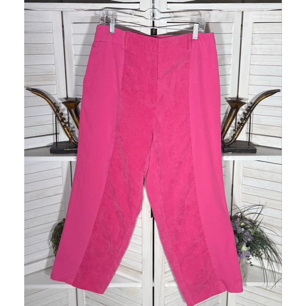 Vintage 90s hot pink pants cotton wide legs high waist 2 pockets sz M